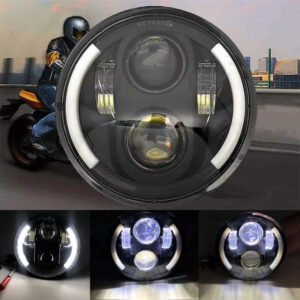 1 Pc Universal 5.75 Round Alien Eye Harlay Style Headlights With DRL & Indicator For Bikes And Cars