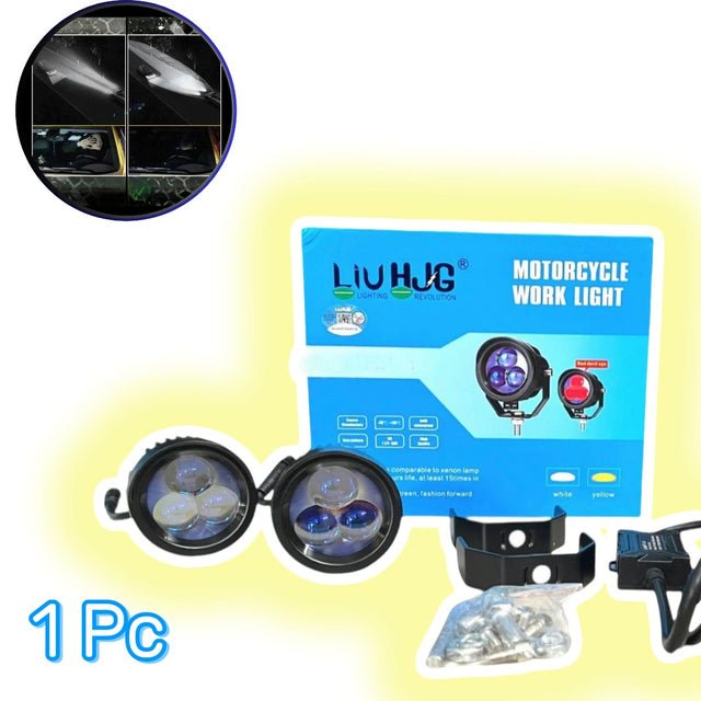 1 Pc HJG 120W 3 Lens Round Projector Fog Lights Dual Color With Devil Eye Function For All Bikes, Cars - Jeep