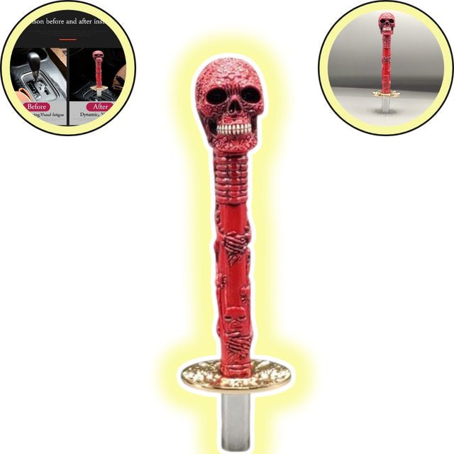 Universal Long Sword Skull Katana Handle Gear Shift Knob Manual Transmission Shifter Lever Stick(Red)