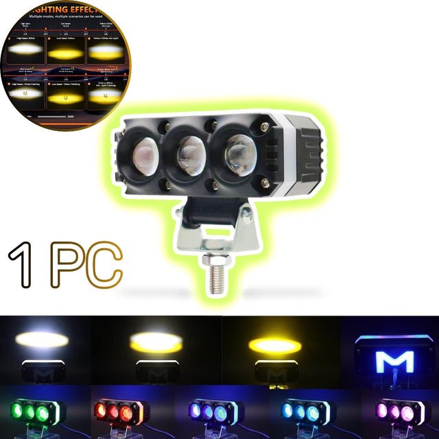 1 Pc Universal HJG 3 SMD Fog Light Dual Color With RGB Function in Metal Body