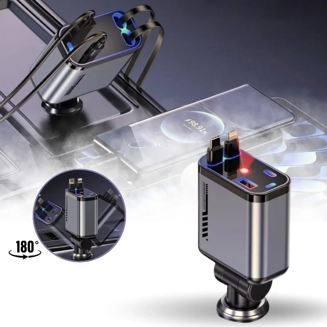 1 Pc 120W Max Retractable 5 in 1 Car Charger With Starlight Projection in Car Roof Type C+iOS Car Phone Cable Compatible with Smart Phone