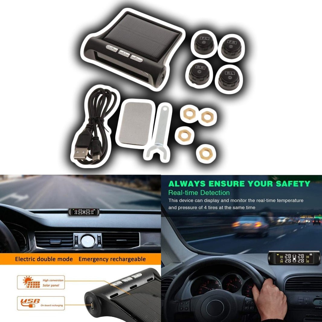 1 Pc Universal TPMS Tire Pressure Monitoring System With Parking Solar Charging LCD Display Screen 4 Tyre Pressure Sensors