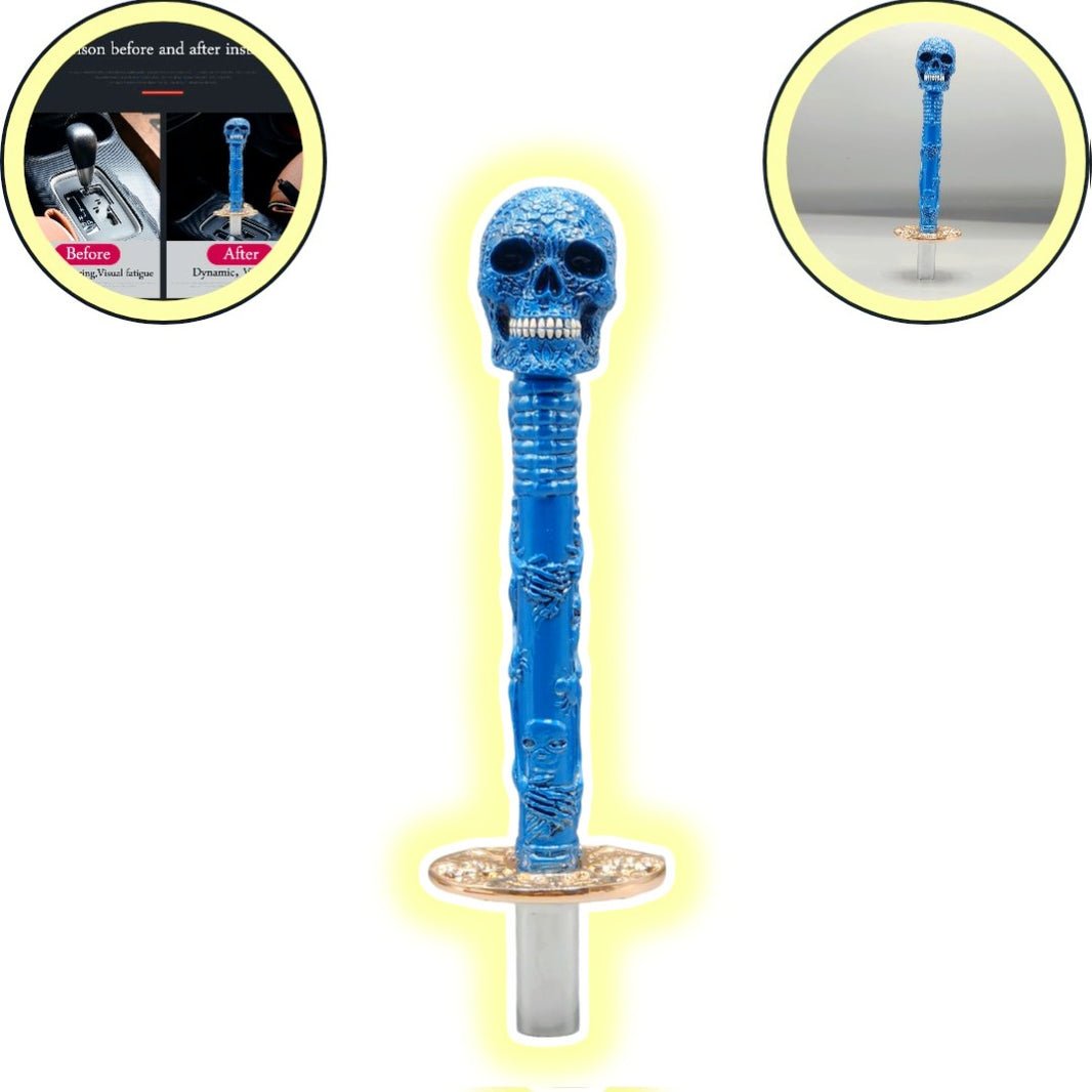 Universal Long Sword Skull Katana Handle Gear Shift Knob Manual Transmission Shifter Lever Stick(Blue)