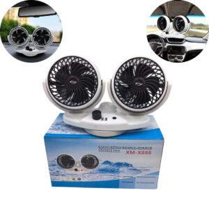 1 Pc Universal 12V Double Head Big Size Fan In Premium Quality With Automatic Moving Function