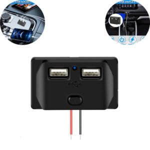 1 Pc Universal Dual USB Socket Car Charger Quick Charge Socket Panel with Spring Cover And Switch 12V-24V