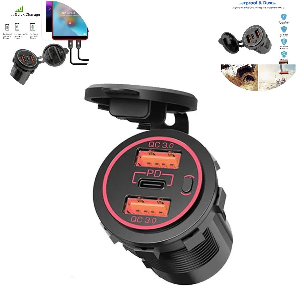 1 Pc Universal USB Dual QC3.0 Rapid Charger Triple Power Socket Car Charger Compatible with PD Type C 12-24v
