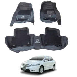 Honda City 10D Floor Mats Black With Black Grass With Logo 3 Pcs – Model 2008-2021