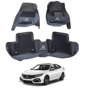 Honda Civic 10D Lining Floor Mats Black With Black Grass With Logo 3 Pcs – Model 2016-2023