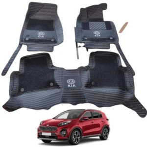 KIA Sportage 10D Lining Floor Mats Black With Black Grass With Logo 3 Pcs – Model 2019-2021